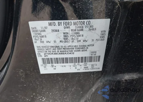 2008 Ford Edge Sel from USA, damaged, VIN 2FMDK48C68BA33432